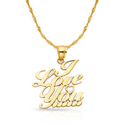 14K Gold I Love You Heart Charm Pendant with 1.2mm Singapore Chain Necklace