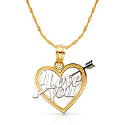 14K Gold I Love You Heart Charm Pendant with 0.9mm Singapore Chain Necklace