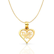14K Gold I Love You Heart Charm Pendant with 0.6mm Box Chain Necklace