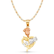 14K Gold Quinceanera Heart Pendant with 2.6mm Valentino Star Chain