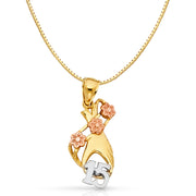 14K Gold 15 Years Quinceanera Heart Charm Pendant with 0.8mm Box Chain Necklace