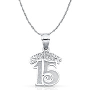 14K Gold Quinceanera Pendant with 1.5mm Rope Chain