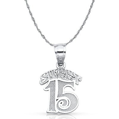 14K Gold Quinceanera Pendant with 1.5mm Rope Chain