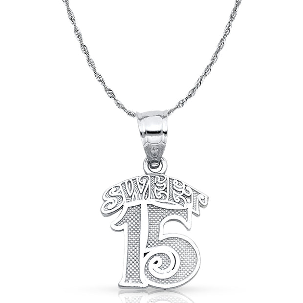 14K Gold Quinceanera Pendant with 1.5mm Rope Chain