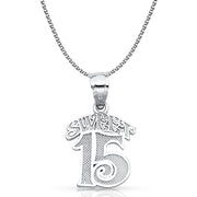 14K Gold Quinceanera Pendant with 1.3mm Flat Open Wheat Chain