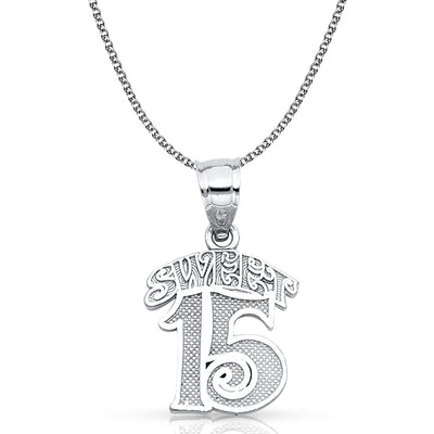 14K Gold Quinceanera Pendant with 1.3mm Flat Open Wheat Chain
