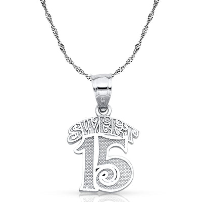 14K Gold Quinceanera Pendant with 0.9mm Singapore Chain