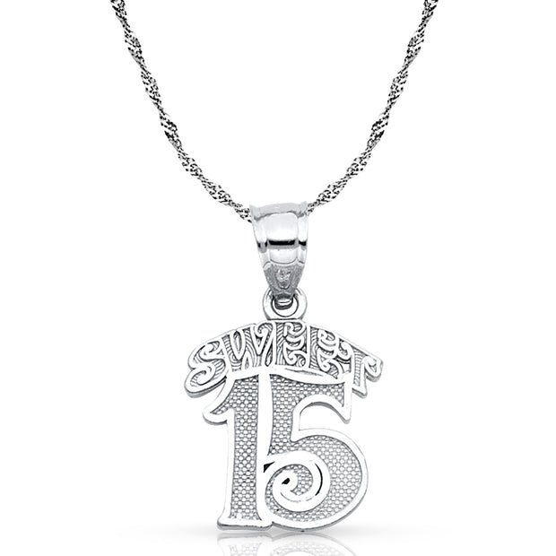 14K Gold Quinceanera Pendant with 0.9mm Singapore Chain