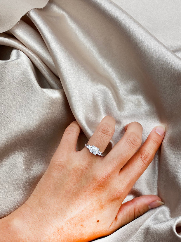 Three Stone Princess Cut Engagement Ring