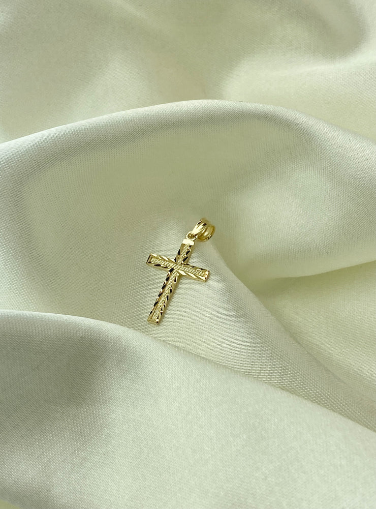 14K Gold Cross Religious Charm Pendant