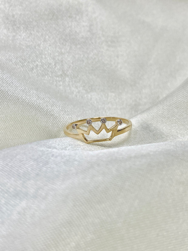 14K Solid Gold Princess Crown OR Tiara Ring