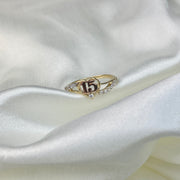 14K Solid Gold 15 Years Birthday CZ Heart Quinceanera Ring