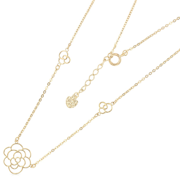14K Gold Flower Necklace - 17+1'