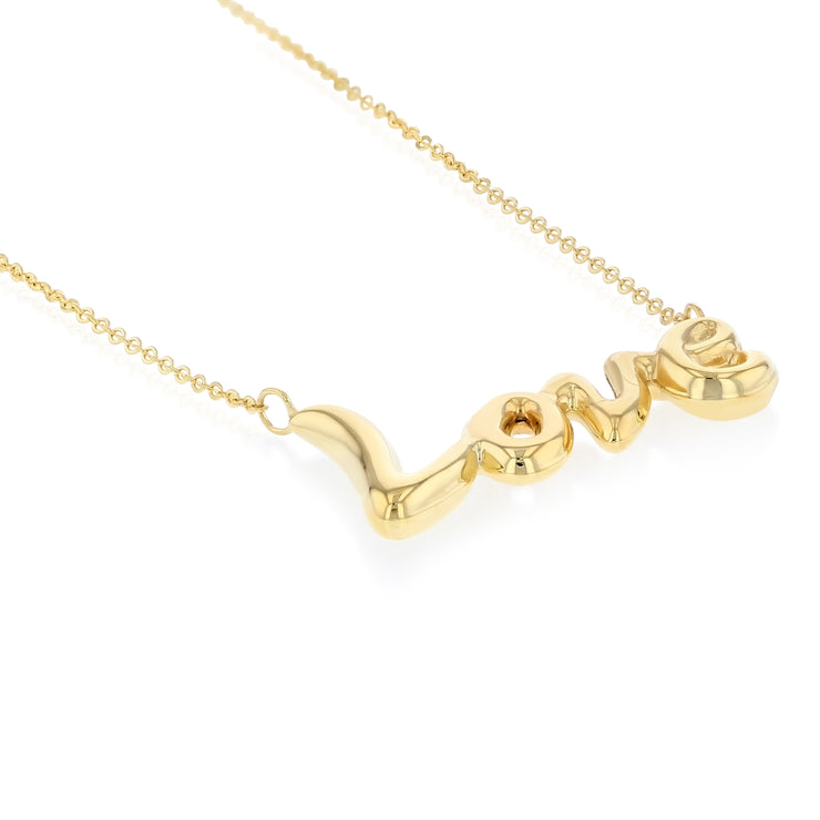 14K Gold Cursive Love Pendant Chain Necklace - 17+1'