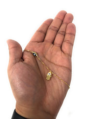 14K Gold Hamsa Hand and Evil Eye Pendant Charm Chain Necklace - 17+1'