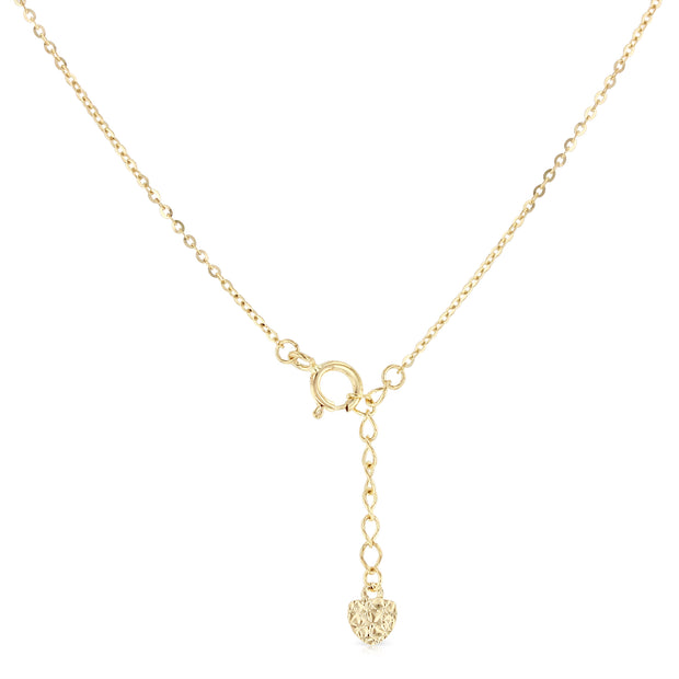 14K Gold Curved Side Way Cross CZ Pendant Charm Chain Necklace - 17+1'