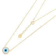 14K Gold Evil Eye CZ Pendant Charm Chain Necklace - 17+1'