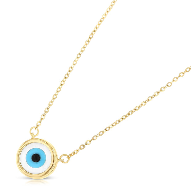 14K Gold Evil Eye CZ Pendant Charm Chain Necklace - 17+1'