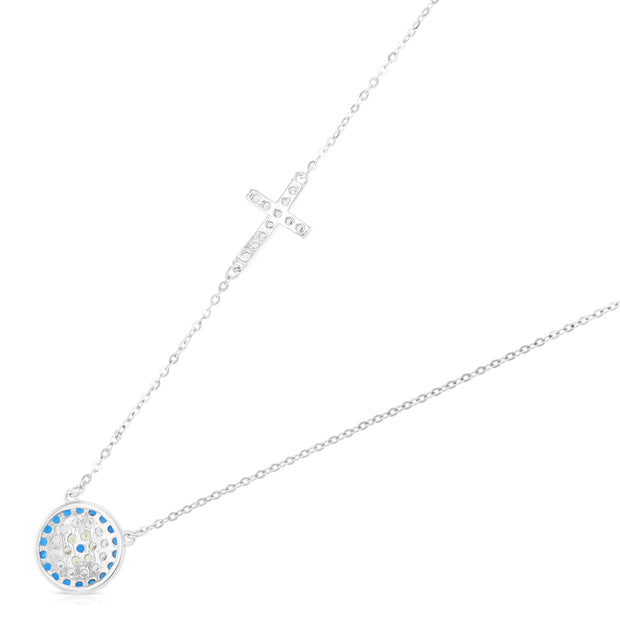 14K Gold Evil Eye Cross CZ Pendant Charm Chain Necklace - 17+1'