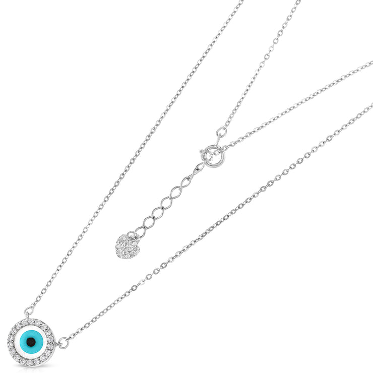 14K Gold Evil Eye CZ Pendant Charm Chain Necklace - 17+1'