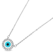 14K Gold Evil Eye CZ Pendant Charm Chain Necklace - 17+1'