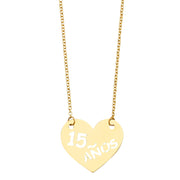 14K Gold 15 Anos Quinceanera Heart Charm Pendant Necklace Chain - 18'