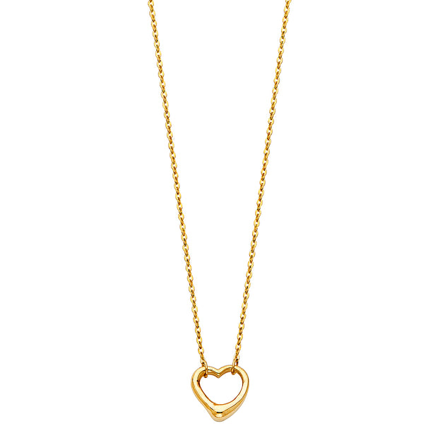 14K Gold Single Floating Open Heart Pendant Chain Necklace - 17+1'