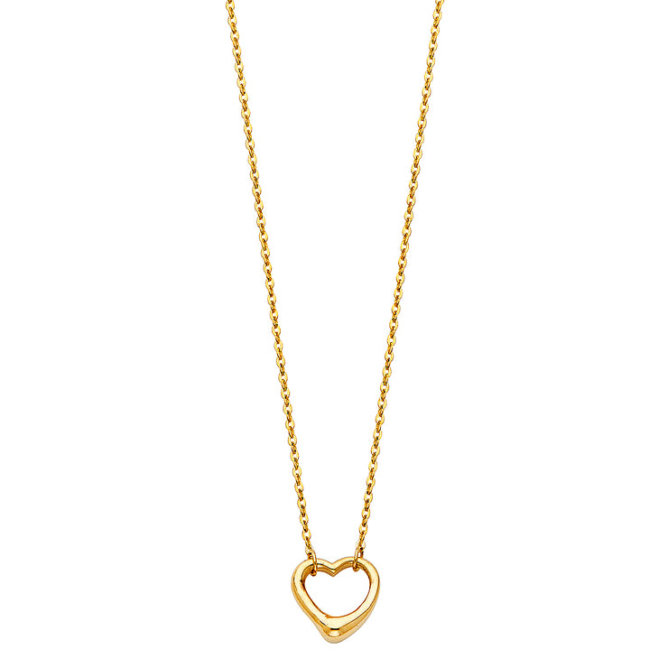 14K Gold Single Floating Open Heart Pendant Chain Necklace - 17+1'