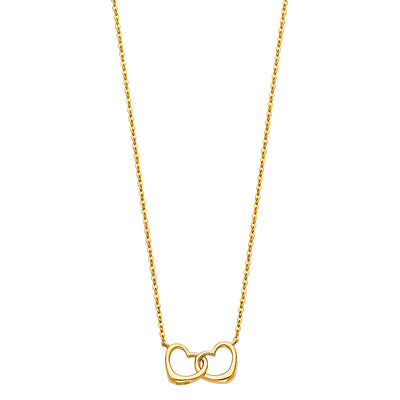 14K Gold Interlocking Double Hearts Pendant Chain Necklace - 17+1'