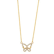 14K Gold Open Butterfly Charm CZ Pendant chain Necklace - 17+1'