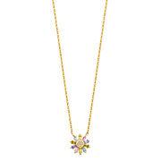 14K Gold Quinceanera Multi-Color CZ Round Necklace - 17+1'