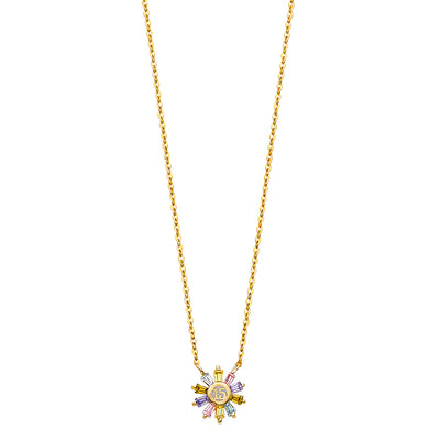14K Gold Quinceanera Multi-Color CZ Round Necklace - 17+1'