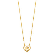 14K Gold Quinceanera Heart Pendant Chain Necklace  - 17+1'