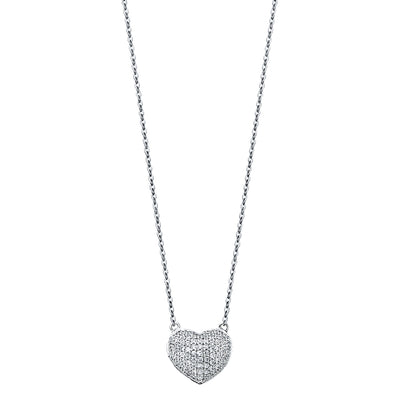 14K Gold Heart With Micro Pave CZ Pendant Chain Necklace - 17+1'