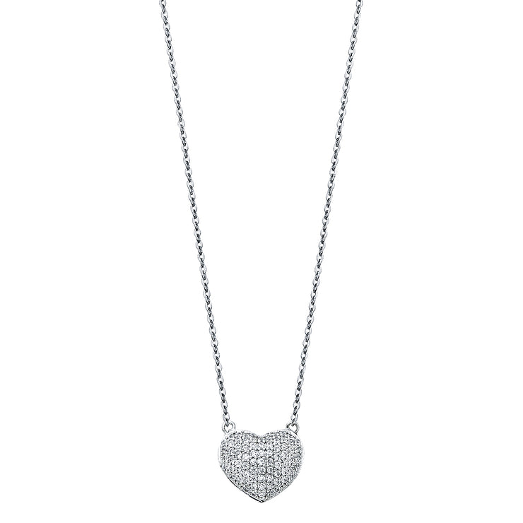 14K Gold Heart With Micro Pave CZ Pendant Chain Necklace - 17+1'