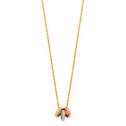 14K Gold CZ Rings Sliding Charms Chain Necklace - 17+1'