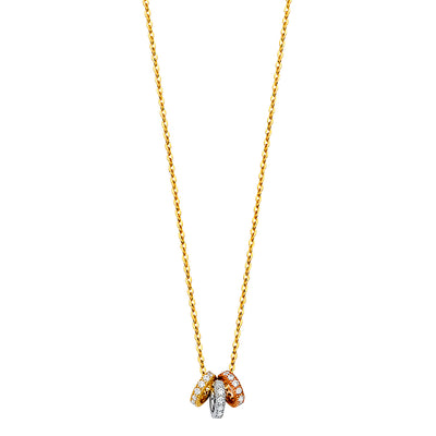 14K Gold CZ Rings Sliding Charms Chain Necklace - 17+1'