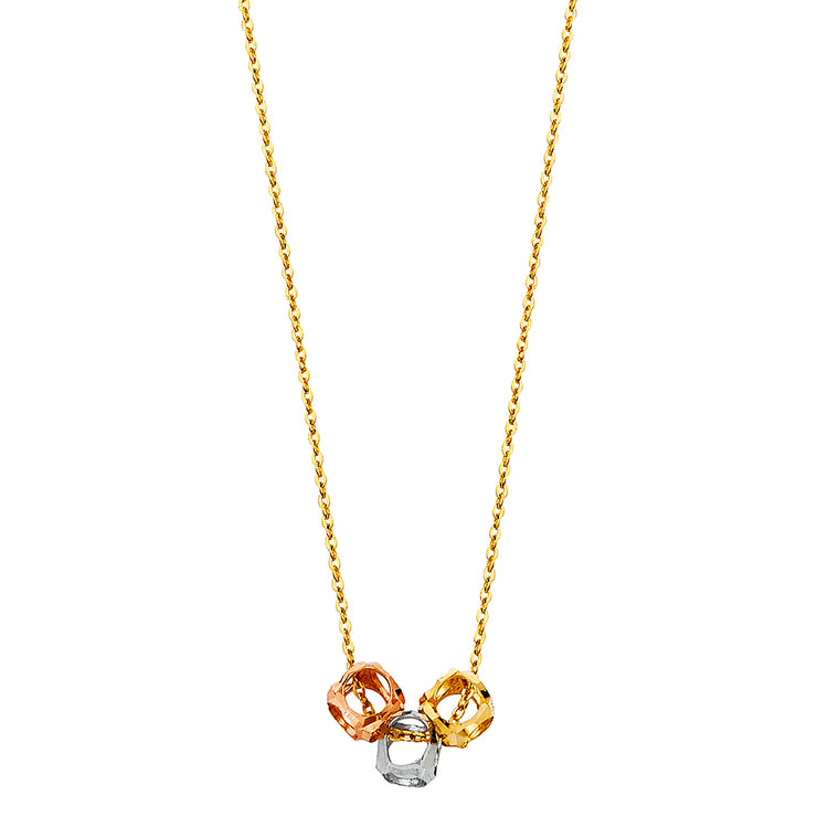 14K Gold Sliding Cube Charms Chain Necklace - 17+1'