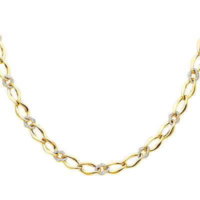 14K Gold Fancy Flat Chain Linked Hollow Chain Link Necklace - 18'