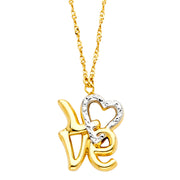 14K Gold Love Word & Heart Pendant Charm Chain Necklace - 17+1'