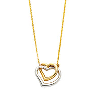 14K Gold Dual Hanging Hearts Pendant Charm Chain Necklace - 17+1'