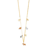 14K Gold Lucky Symbol Charms Necklace with Horseshoe Clover Owl Evil Eye Elephant - 17+1'