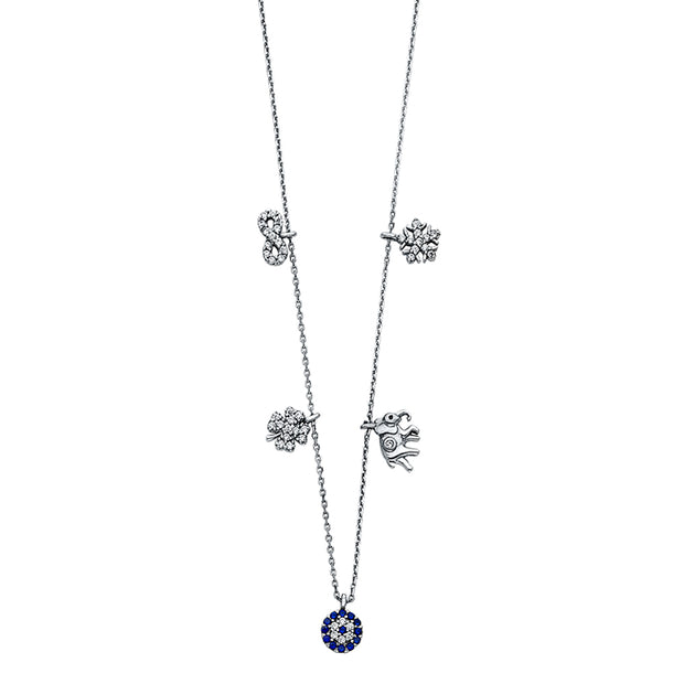 14K Gold Lucky Charm Necklace with Infinity Clover Elephant Snow Flake - 17+1'