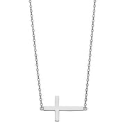 14K Gold Plain Side Way Cross Pendant Charm Chain Necklace - 17+1'