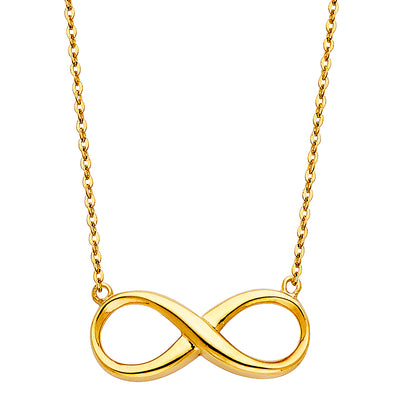 14K Gold Infinity Forever Love Pendant Charm Chain Necklace - 17+1'