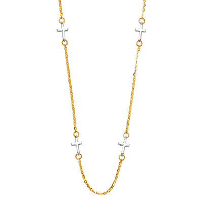 14K Gold Plain Cross Charms Chain Necklace - 17+1'