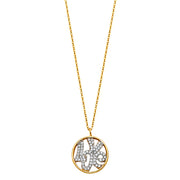 14K Gold Love Circle CZ Pendant Charm Chain Necklace - 17+1'