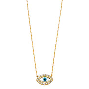 14K Gold CZ Evil Eye With Pendant Charm Chain Necklace - 17+1'