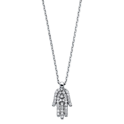 14K Gold Fancy Hamsa Hand CZ Necklace - 17+1'