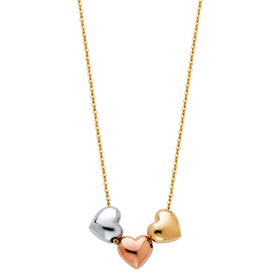14K Gold Hollow Hearts Charms Chain Necklace - 17+1'